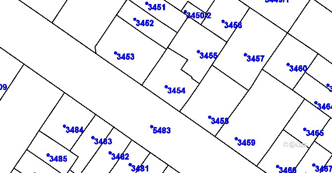 Parcela st. 3454 v KÚ Plzeň, Katastrální mapa