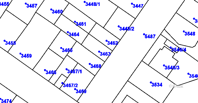 Parcela st. 3463 v KÚ Plzeň, Katastrální mapa
