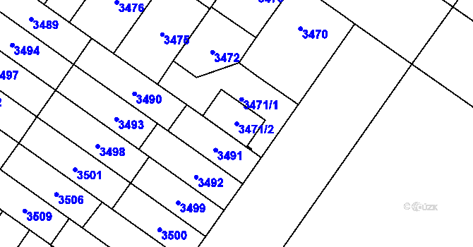 Parcela st. 3471/2 v KÚ Plzeň, Katastrální mapa