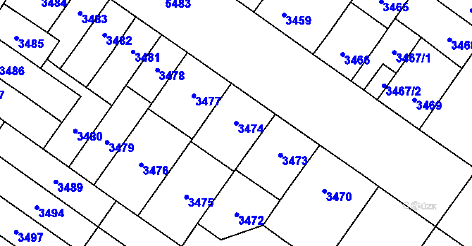 Parcela st. 3474 v KÚ Plzeň, Katastrální mapa