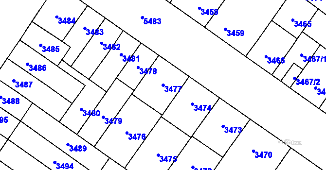 Parcela st. 3477 v KÚ Plzeň, Katastrální mapa