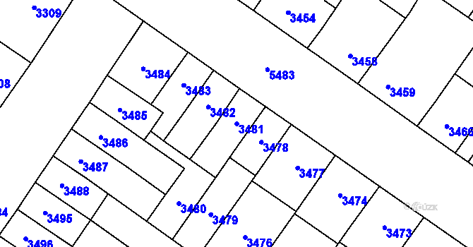 Parcela st. 3481 v KÚ Plzeň, Katastrální mapa