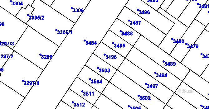 Parcela st. 3496 v KÚ Plzeň, Katastrální mapa