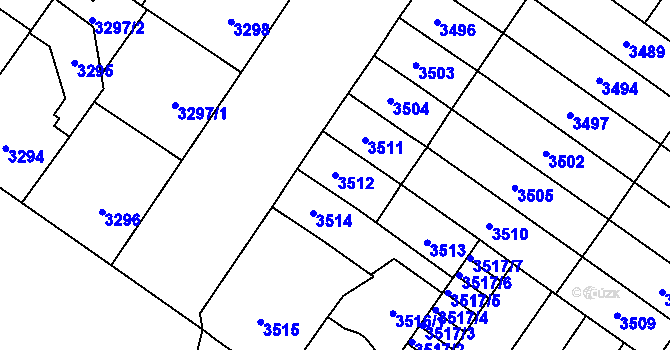 Parcela st. 3512 v KÚ Plzeň, Katastrální mapa