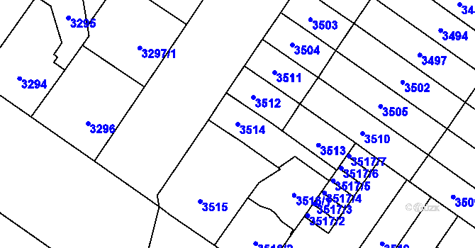 Parcela st. 3514 v KÚ Plzeň, Katastrální mapa