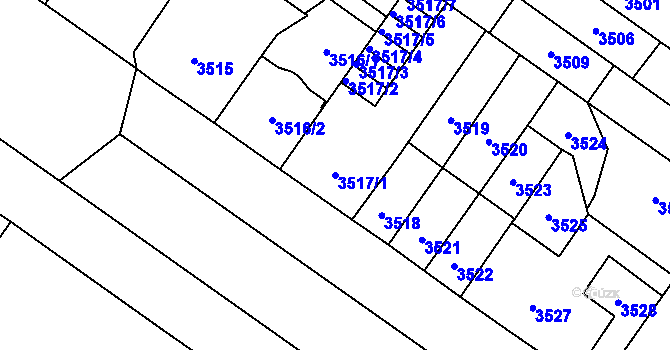 Parcela st. 3517/1 v KÚ Plzeň, Katastrální mapa