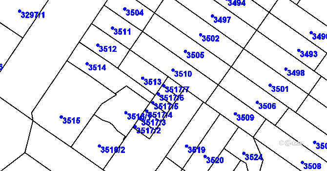 Parcela st. 3517/7 v KÚ Plzeň, Katastrální mapa