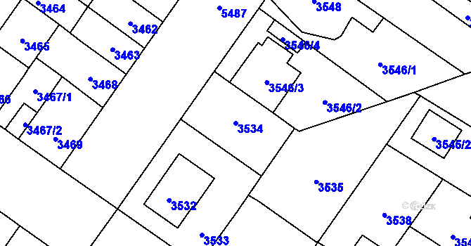 Parcela st. 3534 v KÚ Plzeň, Katastrální mapa