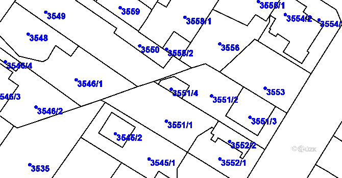 Parcela st. 3551/4 v KÚ Plzeň, Katastrální mapa