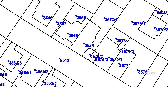 Parcela st. 3574 v KÚ Plzeň, Katastrální mapa