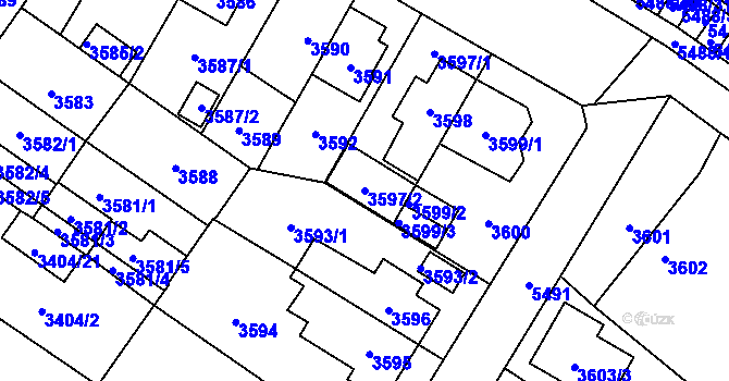 Parcela st. 3597/2 v KÚ Plzeň, Katastrální mapa