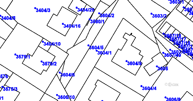 Parcela st. 3604/1 v KÚ Plzeň, Katastrální mapa