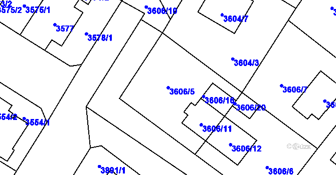 Parcela st. 3606/5 v KÚ Plzeň, Katastrální mapa