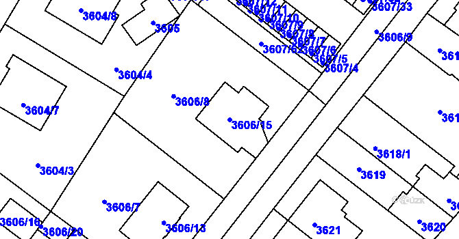 Parcela st. 3606/15 v KÚ Plzeň, Katastrální mapa
