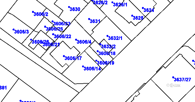 Parcela st. 3606/18 v KÚ Plzeň, Katastrální mapa