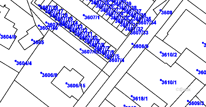 Parcela st. 3607/5 v KÚ Plzeň, Katastrální mapa
