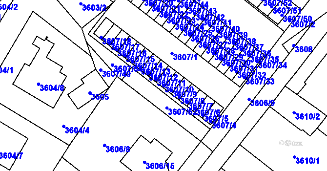 Parcela st. 3607/10 v KÚ Plzeň, Katastrální mapa