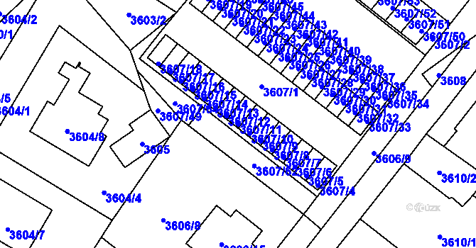 Parcela st. 3607/11 v KÚ Plzeň, Katastrální mapa