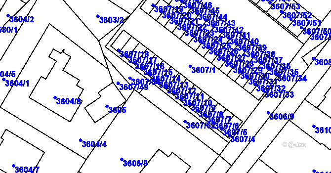 Parcela st. 3607/12 v KÚ Plzeň, Katastrální mapa