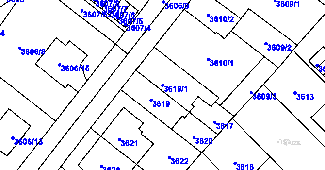 Parcela st. 3618/1 v KÚ Plzeň, Katastrální mapa