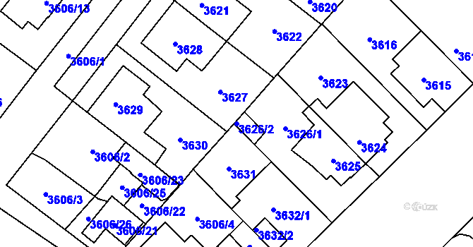 Parcela st. 3626/2 v KÚ Plzeň, Katastrální mapa