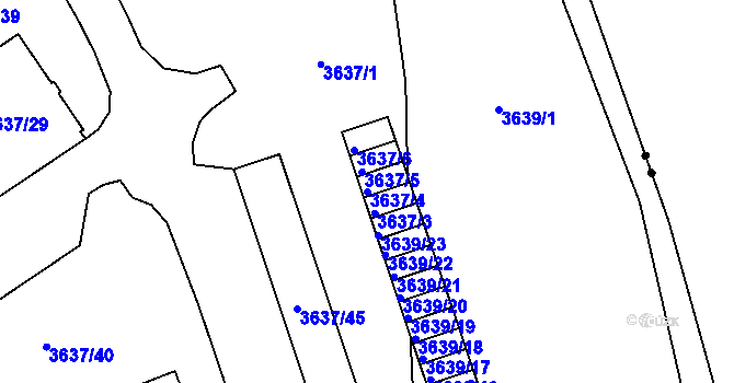 Parcela st. 3637/4 v KÚ Plzeň, Katastrální mapa