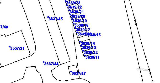 Parcela st. 3639/14 v KÚ Plzeň, Katastrální mapa