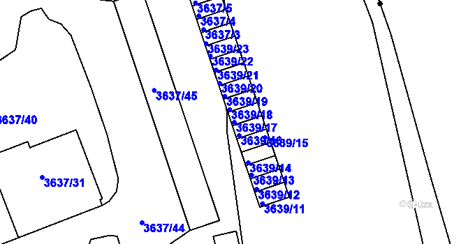 Parcela st. 3639/17 v KÚ Plzeň, Katastrální mapa