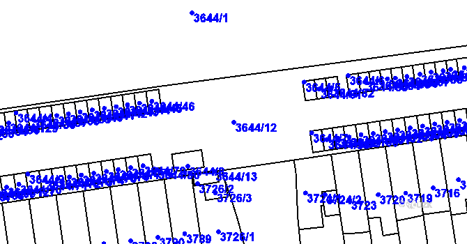 Parcela st. 3644/12 v KÚ Plzeň, Katastrální mapa