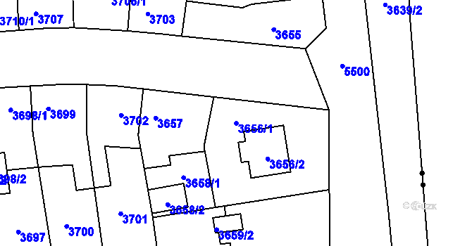 Parcela st. 3656/1 v KÚ Plzeň, Katastrální mapa