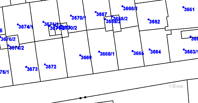 Parcela st. 3668/1 v KÚ Plzeň, Katastrální mapa