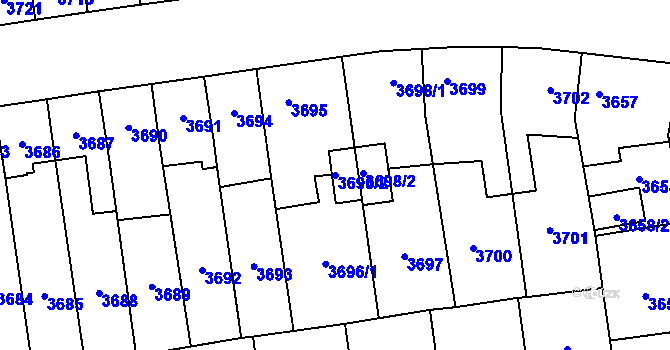 Parcela st. 3696/2 v KÚ Plzeň, Katastrální mapa