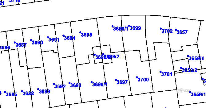 Parcela st. 3698/2 v KÚ Plzeň, Katastrální mapa