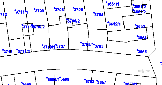 Parcela st. 3706/1 v KÚ Plzeň, Katastrální mapa