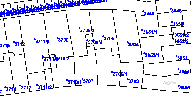 Parcela st. 3706/2 v KÚ Plzeň, Katastrální mapa