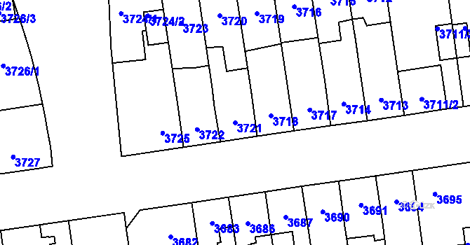 Parcela st. 3721 v KÚ Plzeň, Katastrální mapa