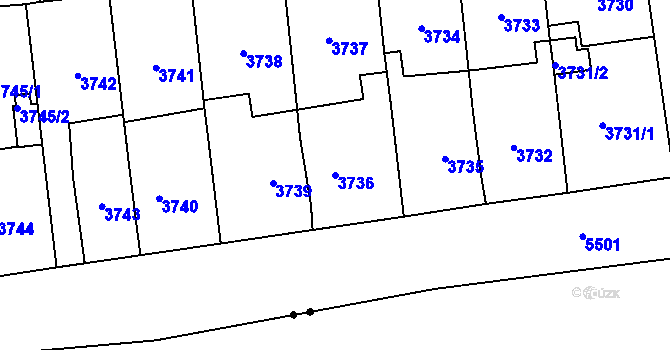 Parcela st. 3736 v KÚ Plzeň, Katastrální mapa