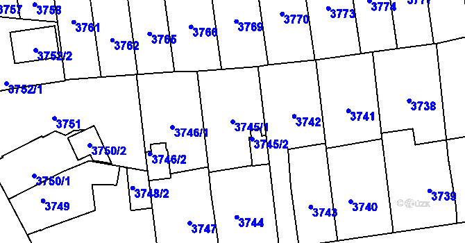 Parcela st. 3745/1 v KÚ Plzeň, Katastrální mapa