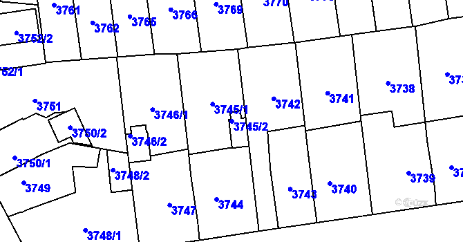 Parcela st. 3745/2 v KÚ Plzeň, Katastrální mapa