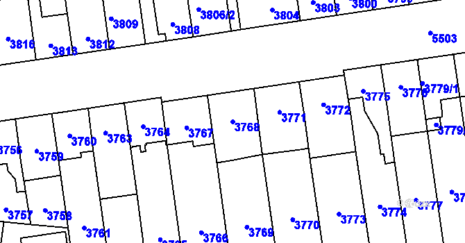 Parcela st. 3768 v KÚ Plzeň, Katastrální mapa