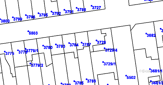 Parcela st. 3787 v KÚ Plzeň, Katastrální mapa