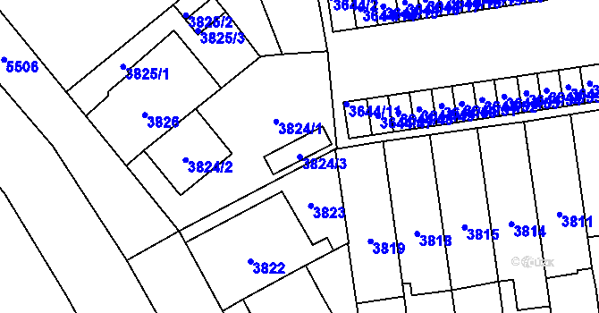Parcela st. 3824/3 v KÚ Plzeň, Katastrální mapa