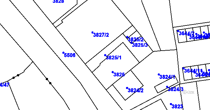 Parcela st. 3825/1 v KÚ Plzeň, Katastrální mapa