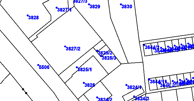 Parcela st. 3825/2 v KÚ Plzeň, Katastrální mapa