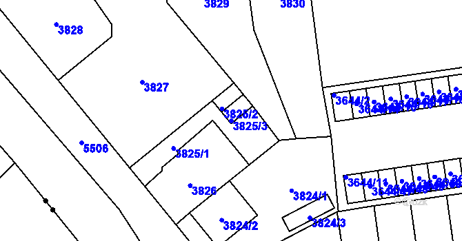 Parcela st. 3825/3 v KÚ Plzeň, Katastrální mapa