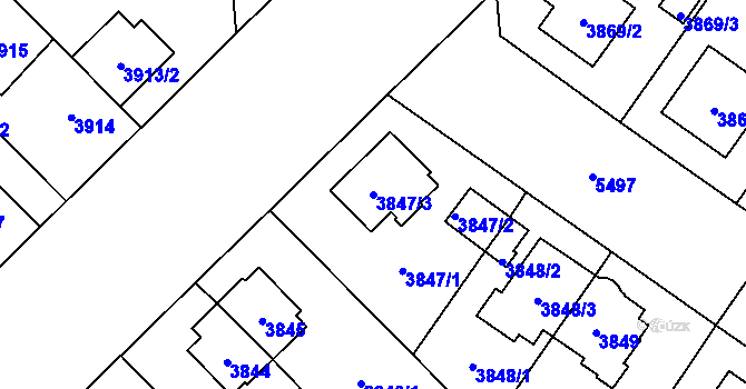 Parcela st. 3847/3 v KÚ Plzeň, Katastrální mapa