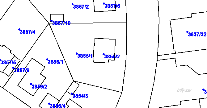 Parcela st. 3855/2 v KÚ Plzeň, Katastrální mapa
