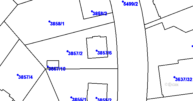 Parcela st. 3857/6 v KÚ Plzeň, Katastrální mapa