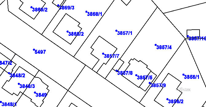 Parcela st. 3857/7 v KÚ Plzeň, Katastrální mapa