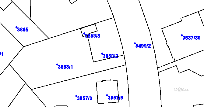 Parcela st. 3858/2 v KÚ Plzeň, Katastrální mapa